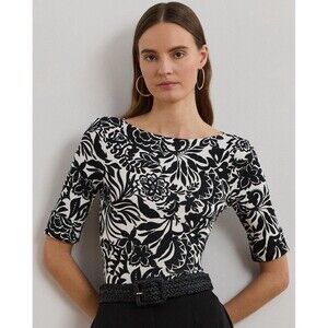 NWT Lauren Ralph Lauren Women's Floral Stretch Cotton Boatneck Tee Size 1X